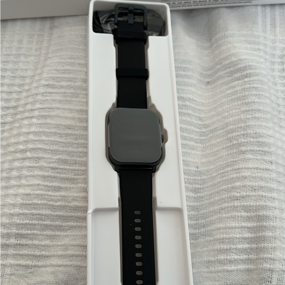 Amazon Black Smartwatch with Square Display and Adjustable Strap